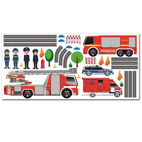 Stickers muraux V?hicules de Secours en Set XL - 41 Autocollants sur Une Surface d'environ 130 x 70 cm