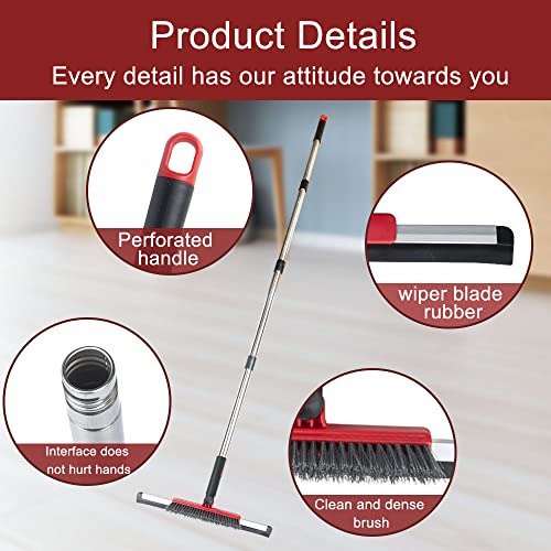 Floor Squeegee Scrubber Shower Squeegee With Grout Brush.14 Squeegee Broom And 55" Stainless Steel Handle For Floor,Glass,Garage,Window,Shower Floor,Bathroom,Kitchen, Wall,Tile (Red) #TOP3