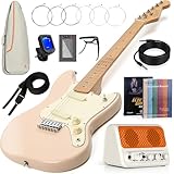 AKLOT Mini Kids Electric Guitar: 3/4 Size Guitar Kit for Beginners, 1.5in Narrow Neck for Small Hands, Easy to Play, Age 6-12, 36', 10W Amp, Gig Bag, Strap, Cable, Picks & Lesson Book(Cream)