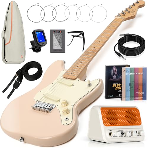 Image of AKLOT Mini Kids Electric Guitar: 3 /4 Size Guitar Kit for Beginners, 1.5in Narrow Neck for Small Hands, Easy to Play, Age 6-12, 36 inch, 10W Amp, Gig Bag, Strap, Cable, Picks & Lesson Book(Cream)