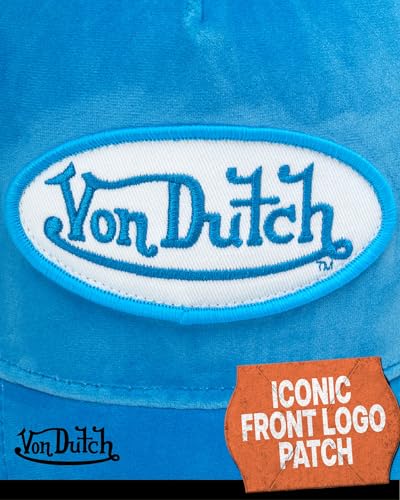 Image of Von Dutch Unisex Trucker Hat - Velvet Curved Bill Mesh Back Retro Classic Adjustable Snapback Baseball Cap for Men and Women