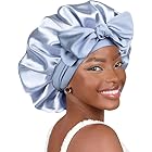 YANIBEST Silk Satin Bonnet for Sleeping Women Double Layer Satin Lined Hair Bonnet with Tie Band Curly Natural Hair Blue