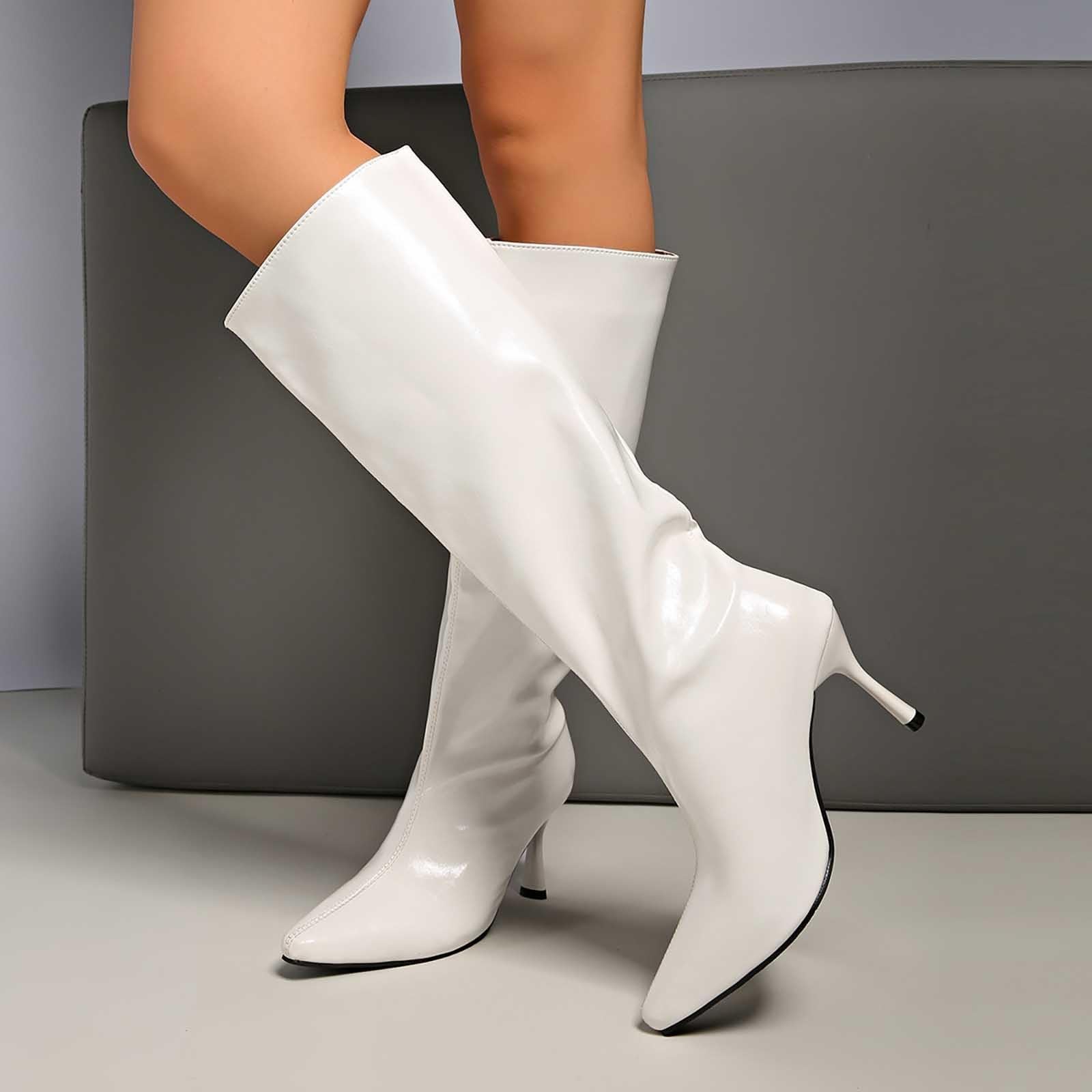 Kniehohe Stiefel Damen Hoher Stilettoabsatz und Spitze Zehenpartie