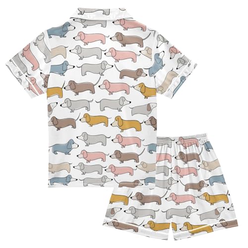 ALAZA Cute Dachshund Dog Cartoon Satin Pajamas Set Short Sleeve Button Down Sleepwear Summer Pjs 2 Piece2