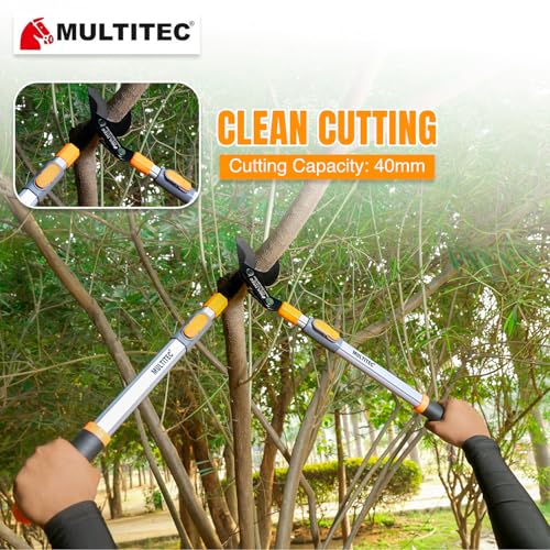 Image of MULTITEC BPL37XG Telescopic Bypass Lopper | 37-Inch Heavy Duty Branch Cutter for Green Wood | Power Gear Tree Pruner with Extendable Aluminium Handles & Shock-Absorbing Grip | Carbon Steel Blade
