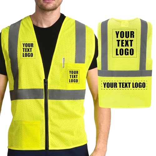 AYKRM 2 Pockets custom Reflective Safety Vest High Visibility Class II Mesh Vest for Women & Men Meets ANSI Standards