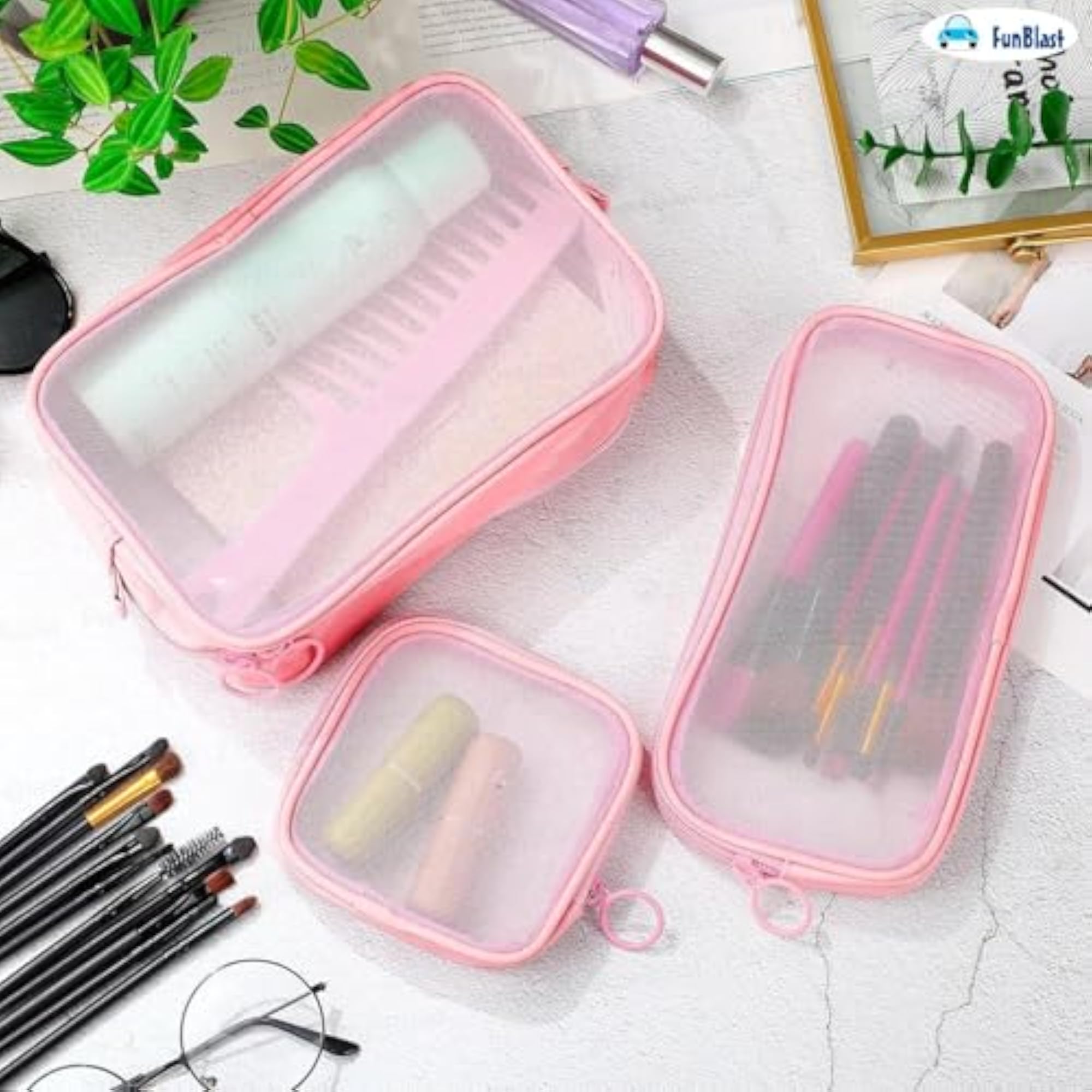 3 Pcs Cosmetic Pouch Case - Travel Mesh Makeup Bags