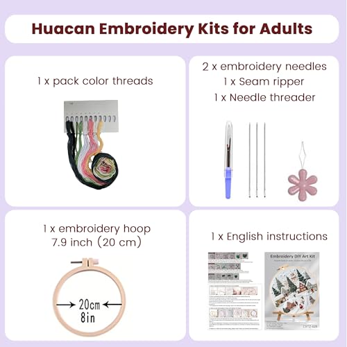 Image of Huacan Embroidery Kits for Adults Beginner DIY Cross Stitch Stamped Christmas Tree Pattern Stitching Sewing Kit 1 Piece 7.8 x 7.8 Inch