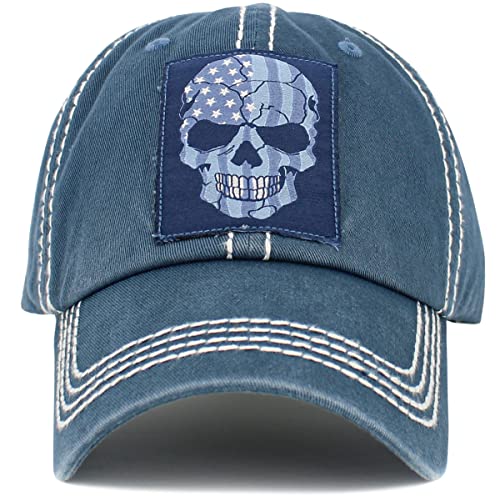 Image of KBETHOS Chief Skull and Free Spirit Hat Collection Distressed Washed Cotton Adjustable Fashion Trucker Twill Mesh Cap