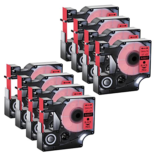 GREENCYCLE 8 Pack Compatible for DYMO D1 45017 S0720570 Label Maker Tape A45017 Refill Black on Red 1/2" (12mm) x 23ft (7m) for DYMO LabelManager 160 280 210D 360D 420P Wireless PnP 220P 260P