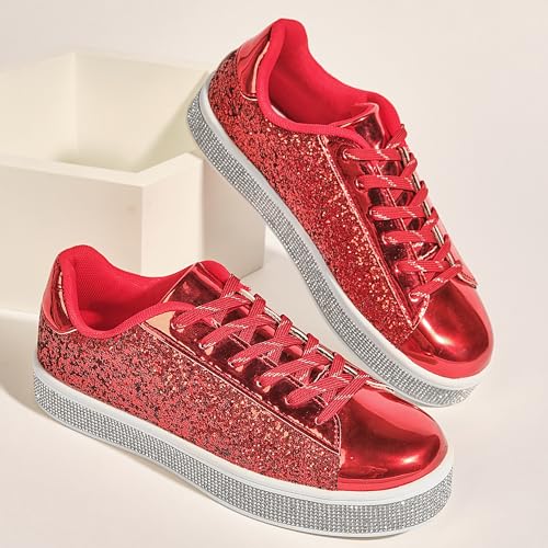 Image of UUBARIS Women's Glitter Tennis Sneakers Neon Dressy Sparkly Sneakers Rhinestone Bling Wedding Bridal Shoes Shiny Sequin Shoes