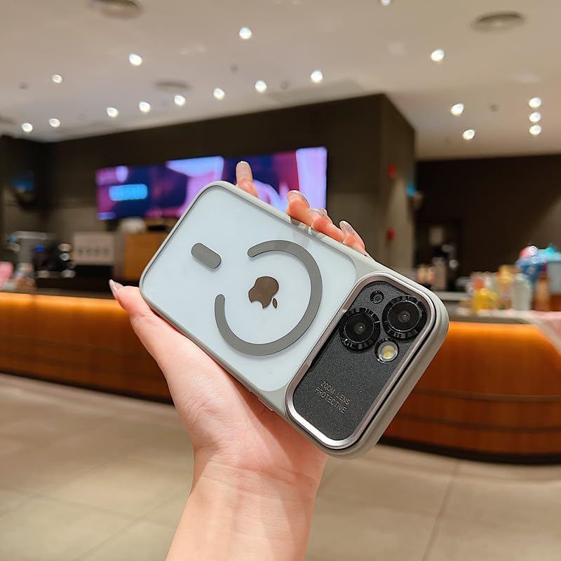 Image of LuxuryKase Magnetic Clear Case for iPhone 15 | MagSafe Compatible | Slim Protective Cover | Shockproof Bumper | Anti Yellow Transparent Back | Camera Guard Design - Grey