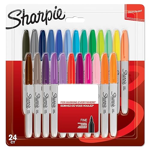 Sharpie rotuladores permanentes, punta fina, colores surtidos fantasía, paquete de 24 marcadores, material escolar ideal