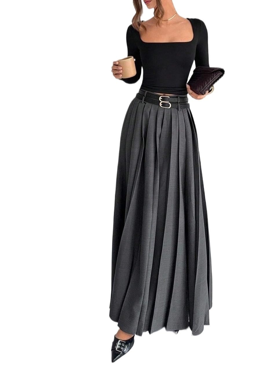 Fall Winter Pleated Long Skirt Womens Basic Versatile Trendy Skirt
