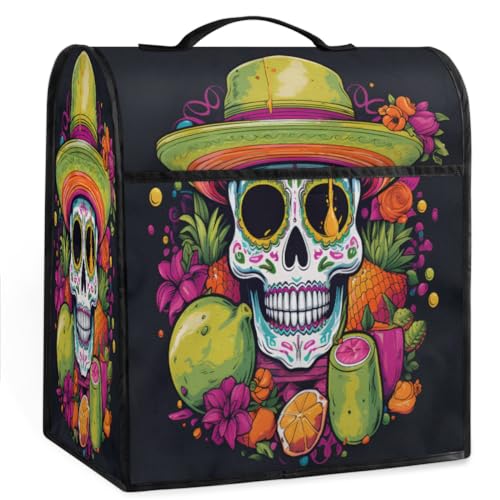 Coffee Maker Cover Sugar Skull Mexico Kitchen Appliance Covers Small Appliance Covers Blender Cover Juicer Cover Dust Covers for Kitchen Appliances with Top Handle and Pockets,Washable,C373