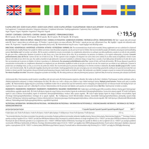 Acide Alpha-Lipoïque à Haute Dose, 200 mg par Capsule, Vegan, 60 Gelules pour 2 Mois, Forme Naturelle D'Acide Thioctique, Complément Alimentaire sans Additifs Inutiles – vue 6