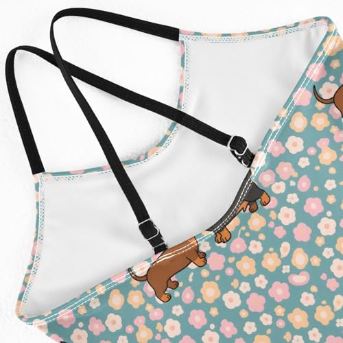 senya Girls Swimsuits One-Piece Swimwear Tie Bathing Suit Beach Summer Round Neck 9-10T Dachshund Pink Roses Pattern4