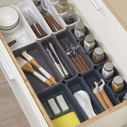 Image of UCRAVO 16Pcs Black Plastic Desk Drawer Organizer Set Clear Plastic Desk Drawer Dividers Trays Dresser Storage Bins, Separation Box for Makeup, jewelry and Gadgets, Bedroom, Bathroom, Office