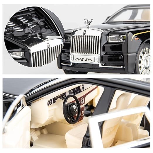 Image of 1:32 Rolls Royce Phantom Toy Car Metal Diecast Pull Back Vehicle with Openable Doors Sound & Light Features Collectible Gifts & Toys for Kids Boys Girls (Black)