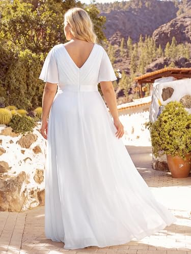 Image of Ever-Pretty Women's Chiffon Formal Evening Dresses for Curvy Women V-Neck Plus Size Floor Length Bridesmaid Dress