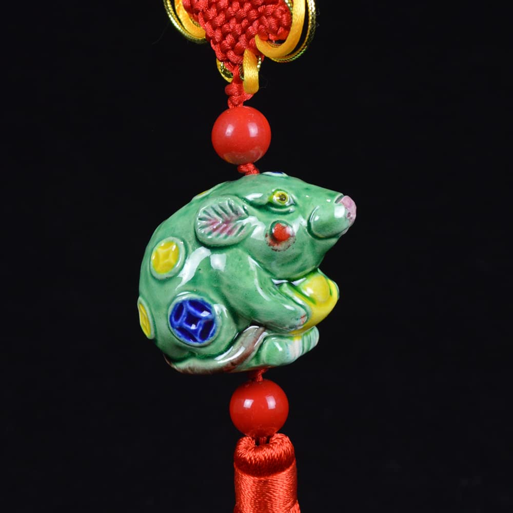 LUOYI TRICOLORCeramic Zodiac Animal,Big Pendant, Send New Year's Blessings to Your Family and Friends, Chinese National handicrafts, car Decoration, car Hanging, Wall Decoration, Wall Hanging (Rat)