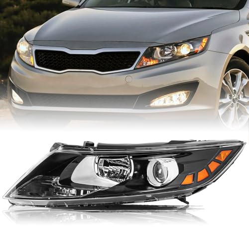 Aosky Compatible With 2011-2013 Kia Optima Headlights Halogen Headlamp Assembly OE Black Housing with Amber Reflector Left Driver Side