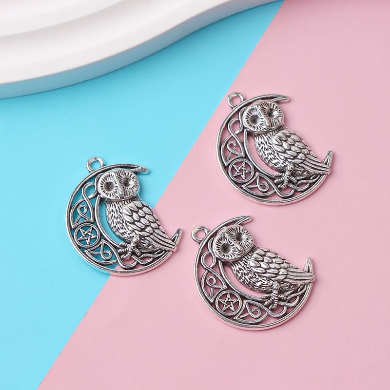 25Pcs Antique Silver Carved Moon Owl Pendant Charms Intricate Design for DIY Jewelry Making for Necklaces Bracelets and Earrings 26 x 33 mm - Image 6