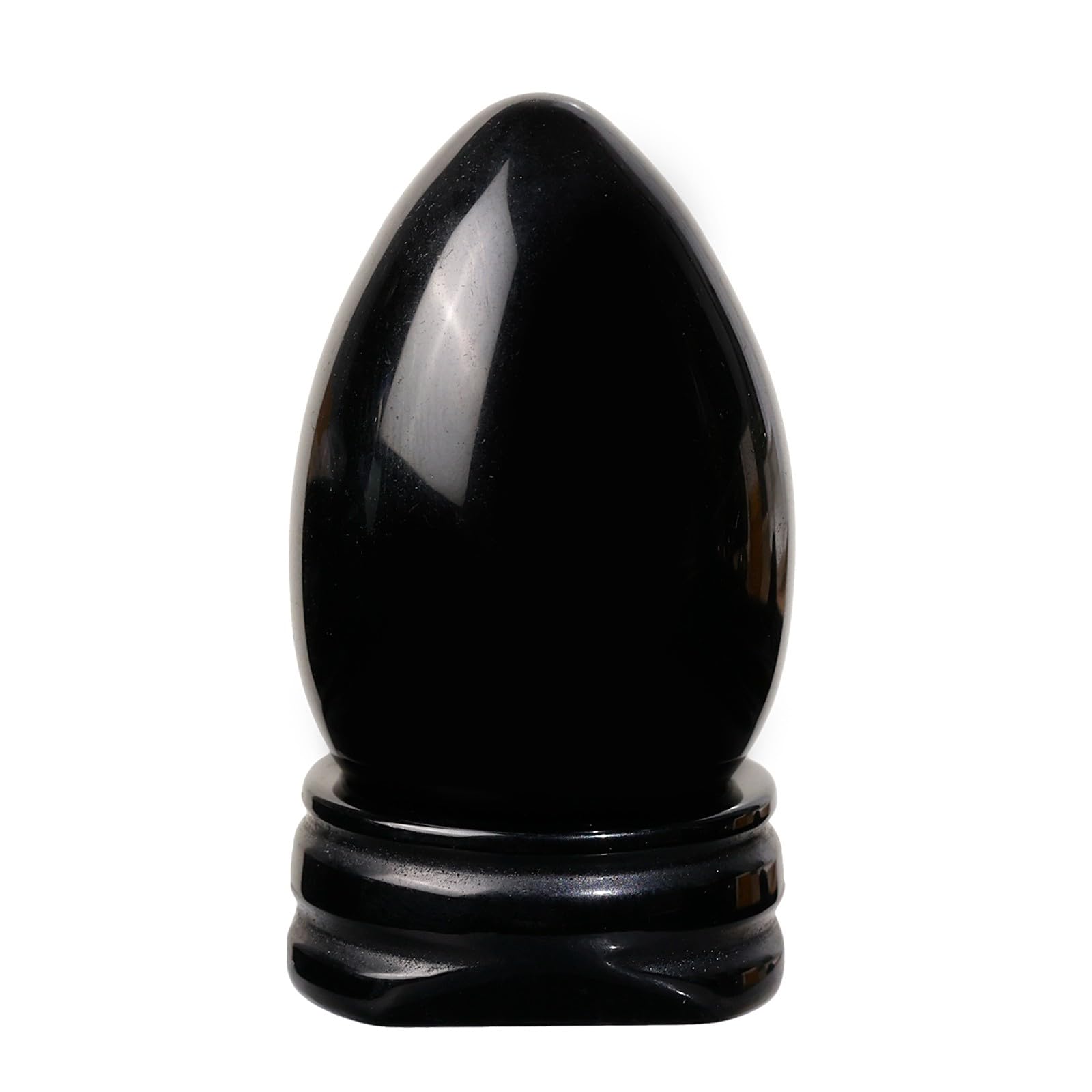 dssmboom Polished Black Obsidian Crystal Egg with Stone Stand, Healing Crystral Egg Shaped Stone Figurine for Meditation and Home Decoration