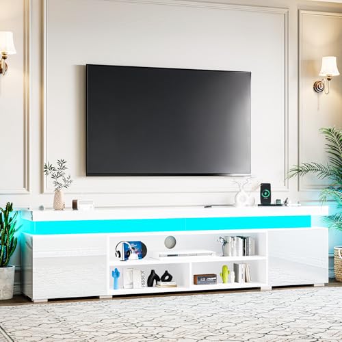 Bvldfamly 87.4'' TV Stand for 100 Inch TV, Modern Entertainment Centers with LED Lights, High Gloss...