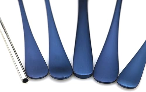 Miniatura 9 de JASHII Modern Royal - Juego de vajilla de 5 piezas de acero inoxidable 1810 azul mate con pajilla, tenedor y cuchara, para boda, festival, Navidad,