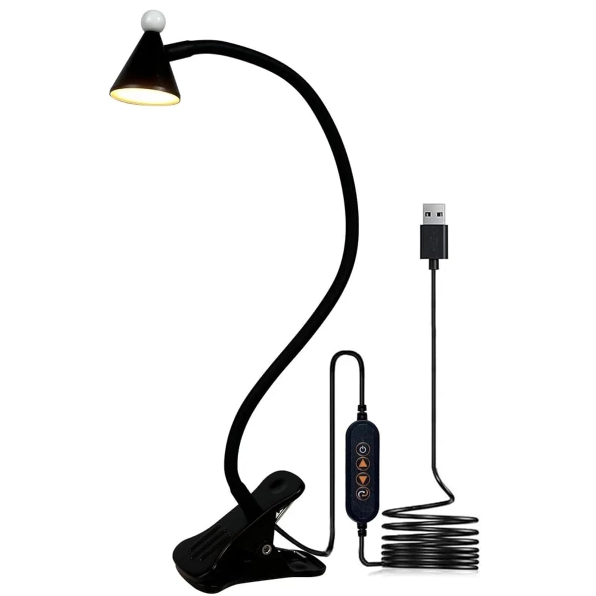 BURAKH LED Desk Lamp Clip On Reading Light – 3W Eye Care Book Light, 10 Brightness Levels, 3 Colour Temperatures, USB Rechargeable Flexible Bedside & Desk Lamp