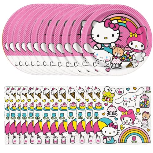 Décorations de fête d'anniversaire Hello Kitty pour organiser un goûter sans vaisselle pour 16