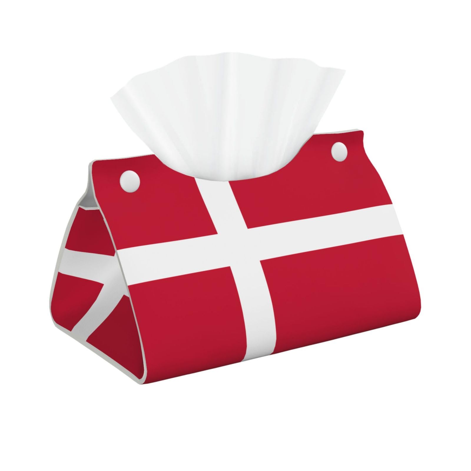 Danish Flag Print Long Tissue Box Cover Holder Foldable Leather Organizer for Vanity, Nightstand, Desk & Bathroom