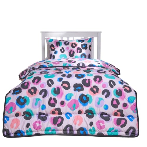 OHS Single Duvet 10.5 Tog, Kids Coverless Duvet Soft Warm Microfibre Fabric Pink Leopard Print Design All Season Comfort Washable Single Bed Duvets with Pillowcase