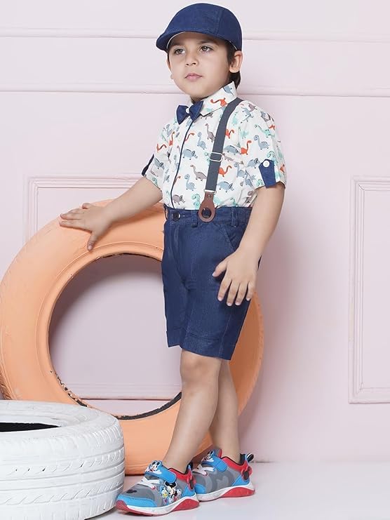 Image of AJ DEZINES Kids Casual Wear Clothing Cotton Shirt Short Set For Boys