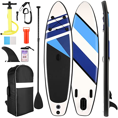 Tabla de Paddle Surf Inflable, Tabla de Paddle Surf Integral con Mochila, Aleta Inferior para remar, Bolsa Impermeable, Correa en Espiral, Paleta Ajustable y Bomba de Mano (Azul 0scuro)