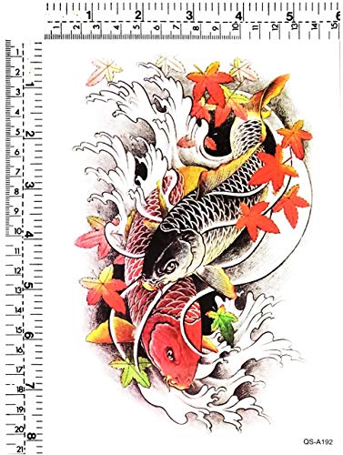 Gs912 Tattoo 8.2''X5.7'' Japanese Asian Koi Carp Fish Large Temporary Tattoos 3D For Men Women Designs Body Fake Tattoo Cartoon Sticker Paper Style Vintage Old School Tattoo 3D #TOP1