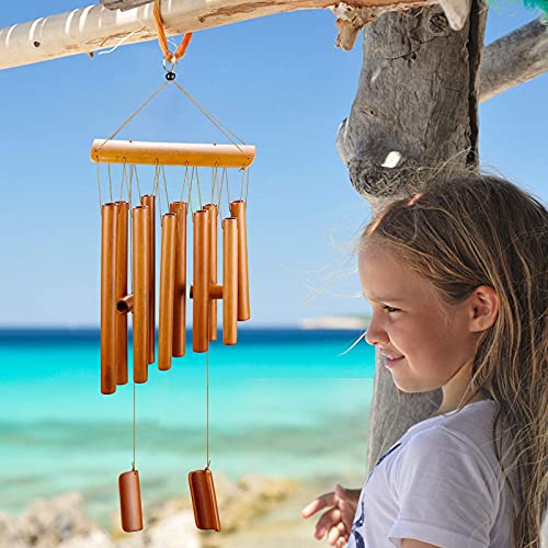 Image of Wind Chimes, Handmade Bamboo Wind Chimes, Classic Style, Wood Wind Chime, Large Deep Tone Wind Bells, with Natural Relaxing Soothing Sound, Indoor Outdoor Wooden, for Garden and Home Decoration