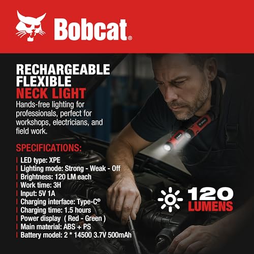 Image of CJ TECH Bobcat Rechargeable Neck Light for Reading, Crafts, and Work - Flexible LED Reading Light Around Neck with 3 Modes, Magnetic Base, Type-C Charging - LED Hand Free Work Light