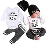 Newborn Baby Boy Clothes to The Crew Printed Romper+Pants+Little Man Hat Baby Boys Outfit Clothing Set