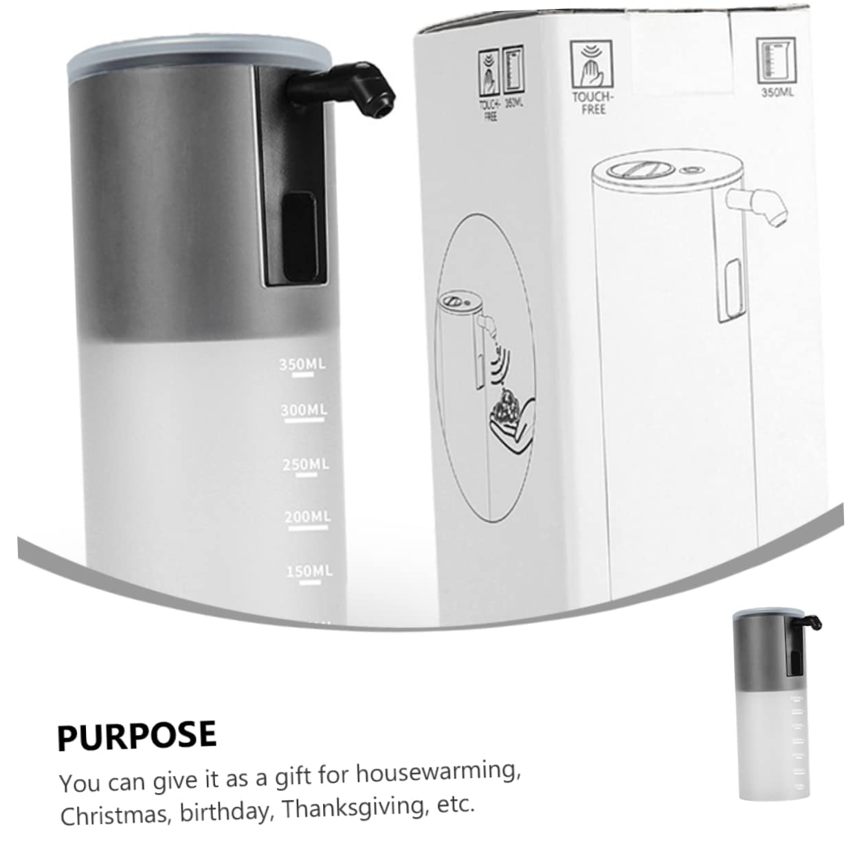 Negro Dispensador Automático de Jabón ABS PP Espumoso 350ml