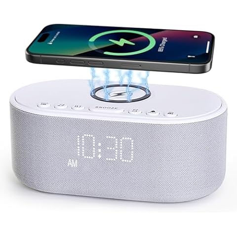 Odokee Sound Machine Alarm Clock Wireless Charger: Bluetooth 10W Stereo Sound Speaker Bedroom - White Noise Machine for Sleeping with 21 Soothing Sounds Cover