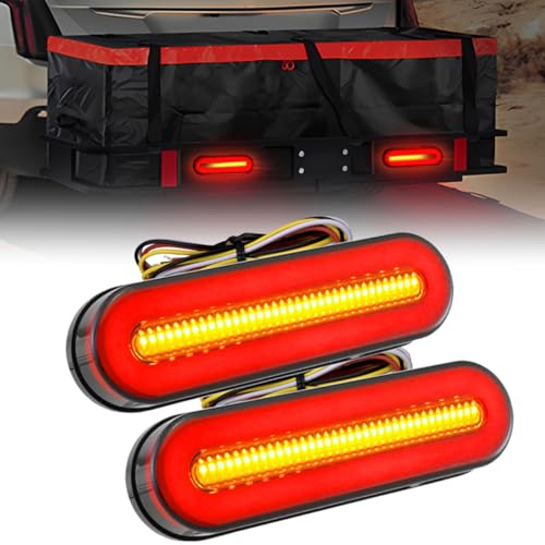 FXC 2PCS Smoked Lens 5' Oval Red LED Stop Brake Tail Lights Surface Mount Waterproof Sequential Flow Turn Signals Trailer Lights for RV Truck Jeep ATV Motorcycle 12V-24V