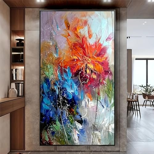 Peinture de fleurs colorées sur toile de haute qualité avec cadre intérieur