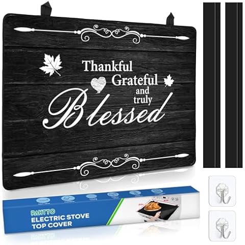 Stove Top Cover for Electric Stove (28.5”x 20.5”), Heat Resistant Glass Cooktop Cover, Multipurpose Stove/Counter/Washer Top Protector, Dishwasher Safe Natural Rubber (Thankful) Cover