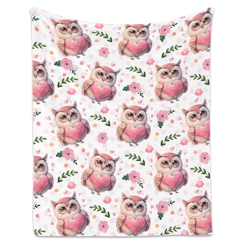 Owl Throw Blanket, Cozy Flannel Throw Blankets for Couch Office, Cute Soft Throw Gifts for Kids, Pink 30"x40"