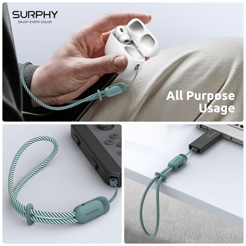 Image of SURPHY 2 Pack Phone Lanyard, Phone Wrist Strap for Case, Camera Wrist Strap | Ultra-Light 2-Color Braided Phone Strap, Cellphone Charm Strap, Anti-Lost Wrist Lanyard for Women and Men, Green Gray