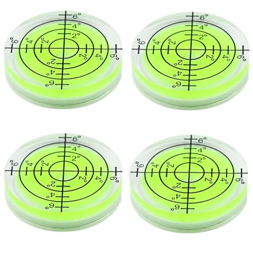 BOBOZHONG Dispositivo de medición redondo de nivel de burbuja, paquete de 4 mini niveles, 32 mm de diámetro, material ABS, transparente, multifuncional, amarillo y blanco, estilo tradicional