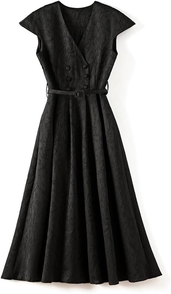 JSEIAJB Early Autumn Age Reducing 3D Celebrity Retro Workplace Slimming Belt Dress