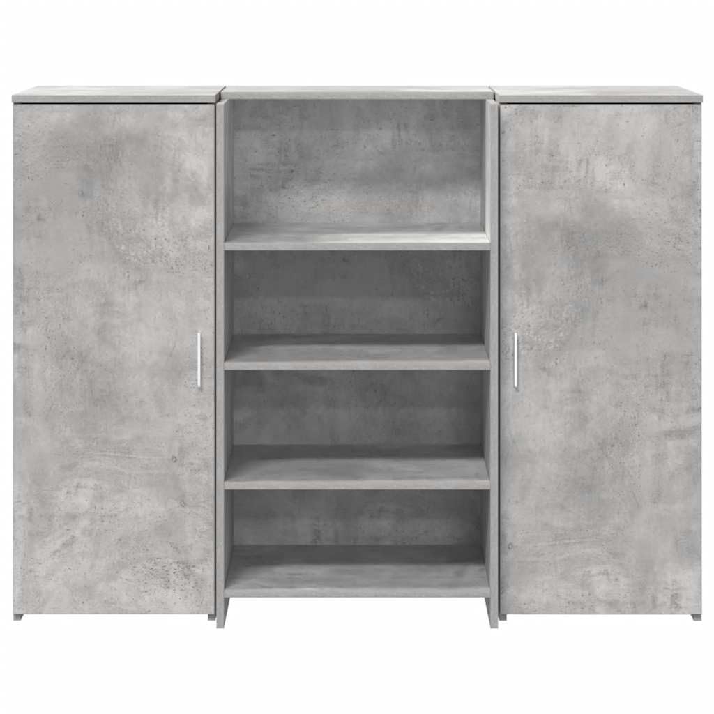 Mesita de recepción gris hormigón 135 x 50 x 103,5 cm de material de madera con mostrador integrado y espacio de almacenamiento, con armario para oficina, oficina en casa y recepción